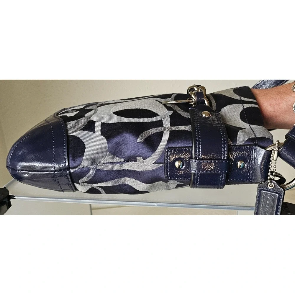 Coach Moto Optic Metallic Chain Navy‎ Signature Jacquard Silver/Blue